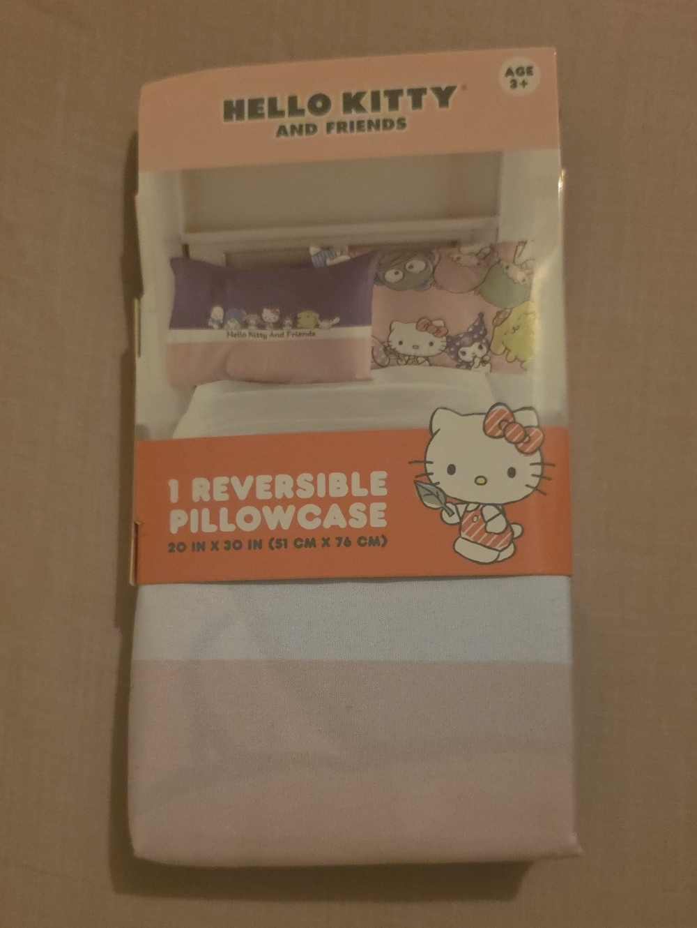 Hello Kitty Striped Reversible Pillowcase in Pink and White with Character Print